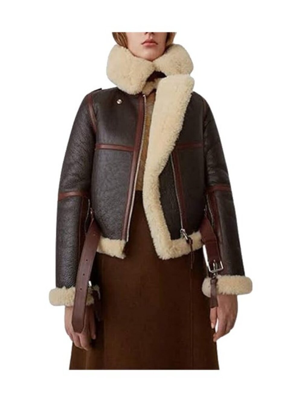Women B3 Sheepskin Aviator Flight Fur Shearling Short Bomber Jacket - Picture 2 of 3